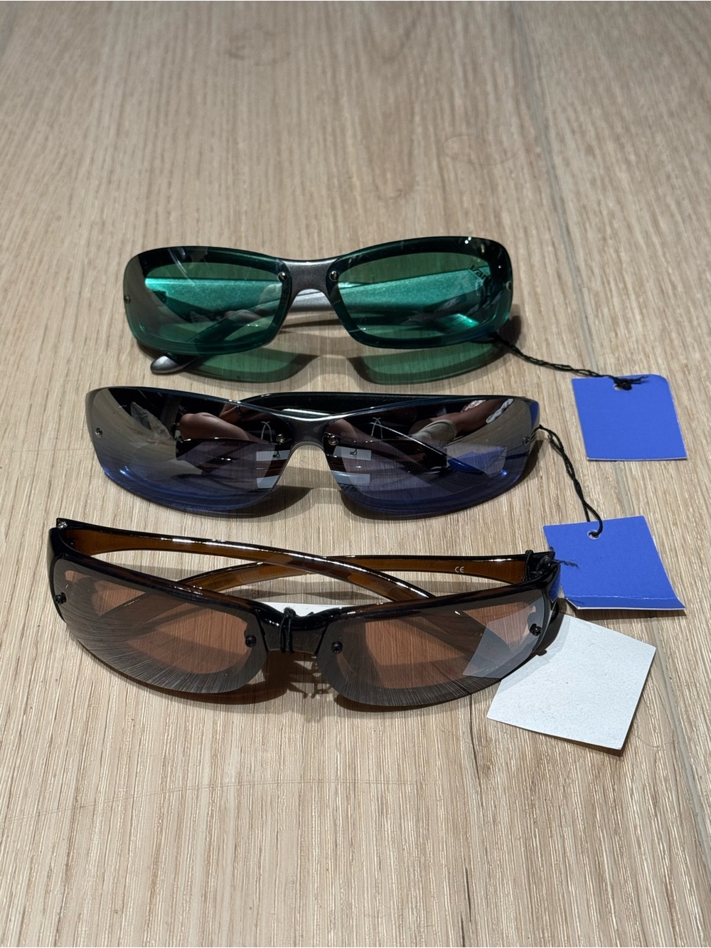 Set Of 3 Y2K Sunglasses - Brown, Green, And Blue With Silver